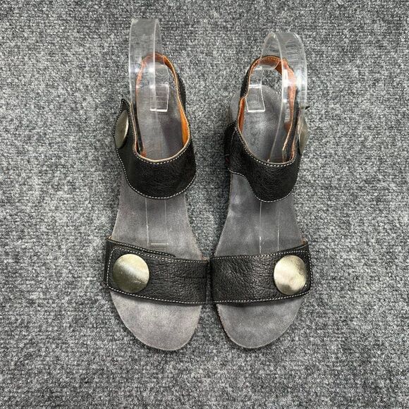 Taos Carousel Sandals Women's 6.5 Black Leather Comfort Wedge Hook Loop Strap - Picture 3 of 12